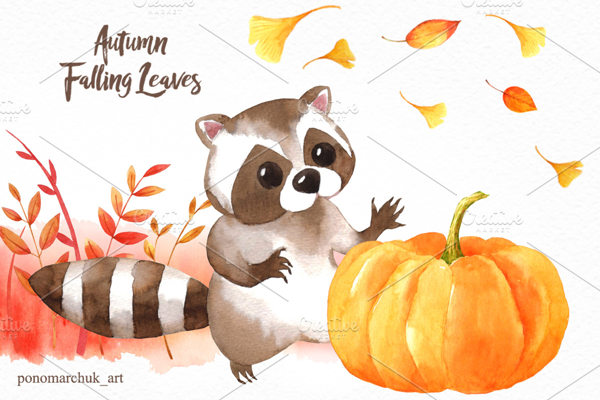 Autumn falling leaves, an Animal Illustration by Colibri Watercolor (Photo 3 of 10)