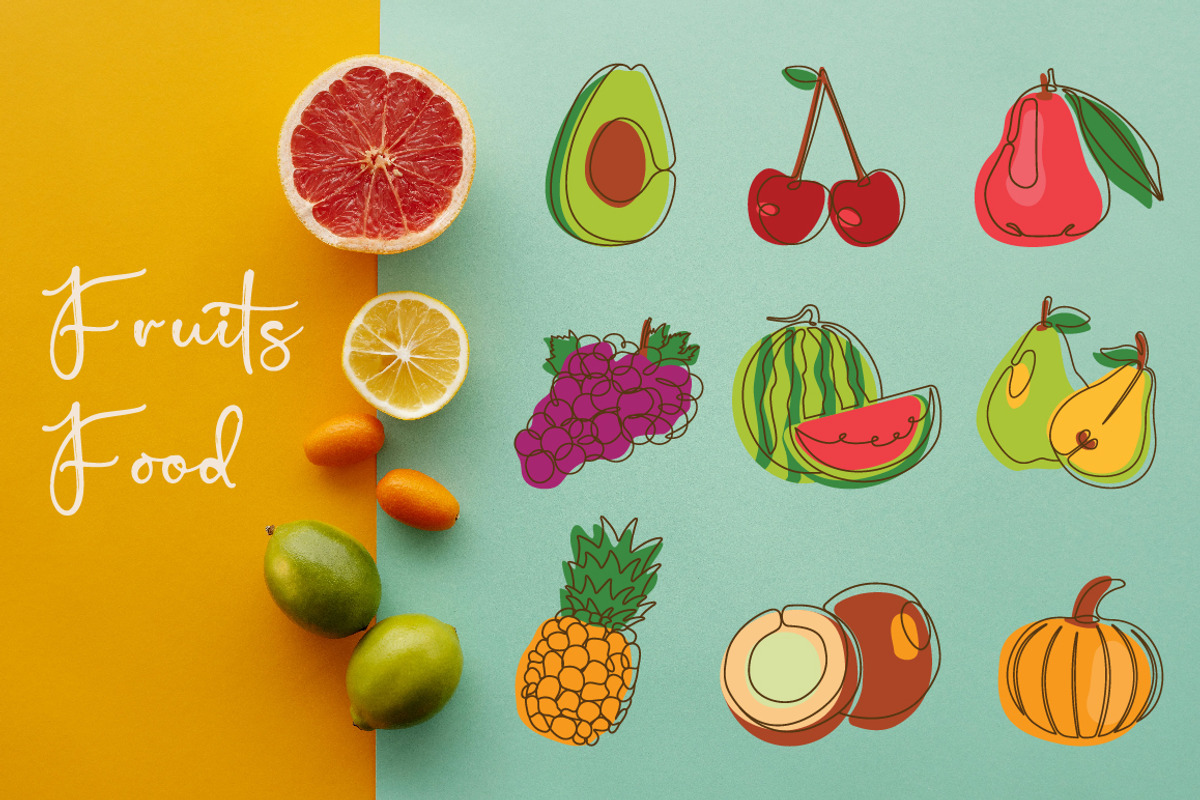 20 Fruits Healthy Food in Line Art, a Food Illustration by jongcreative (Photo 3 of 5)