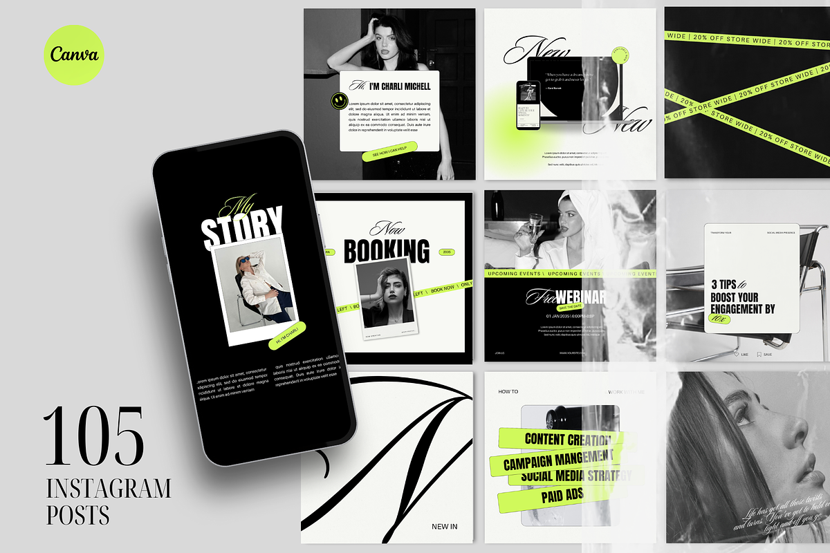 Bold Neon Social Media Templates, a Social Media Template by Row Creative (Photo 1 of 10)