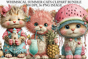 Whimsical Summer Cats Clipart Bundle, an Illustration by Canvas Craft (Thumbnail 1 of 7)