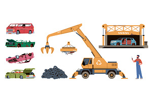 Car dump elements. Scrap metal, an Illustration by YummyBuum