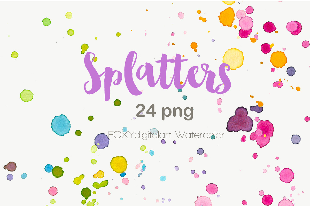 Watercolor splatters paint splashes, an Illustration by FOXYdigitalart (Photo 3 of 3)