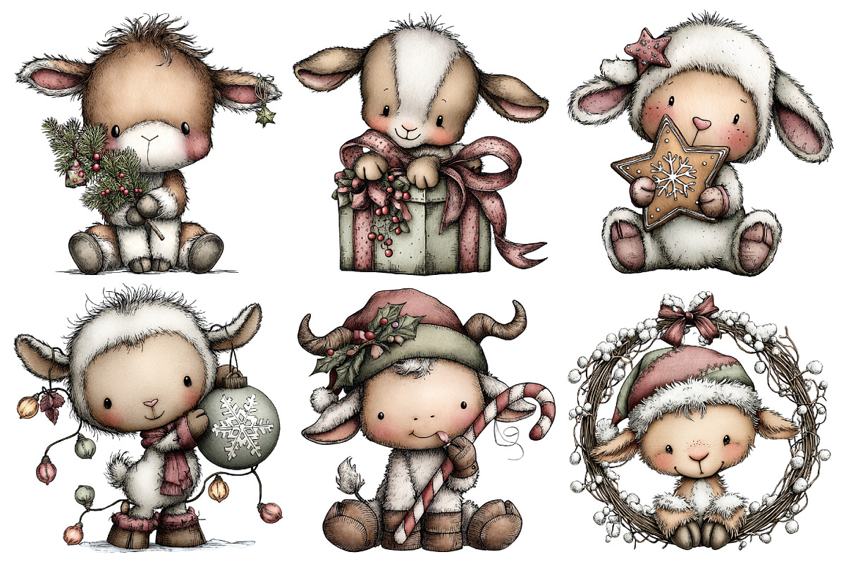 Whimsical Christmas Goat Clipart, an Illustration by Pixels.Craft (Photo 6 of 6)