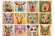 Mixed Media Abstract Winter Animals, an Animal Illustration by PrintHaven Designs (Thumbnail 3 of 9)