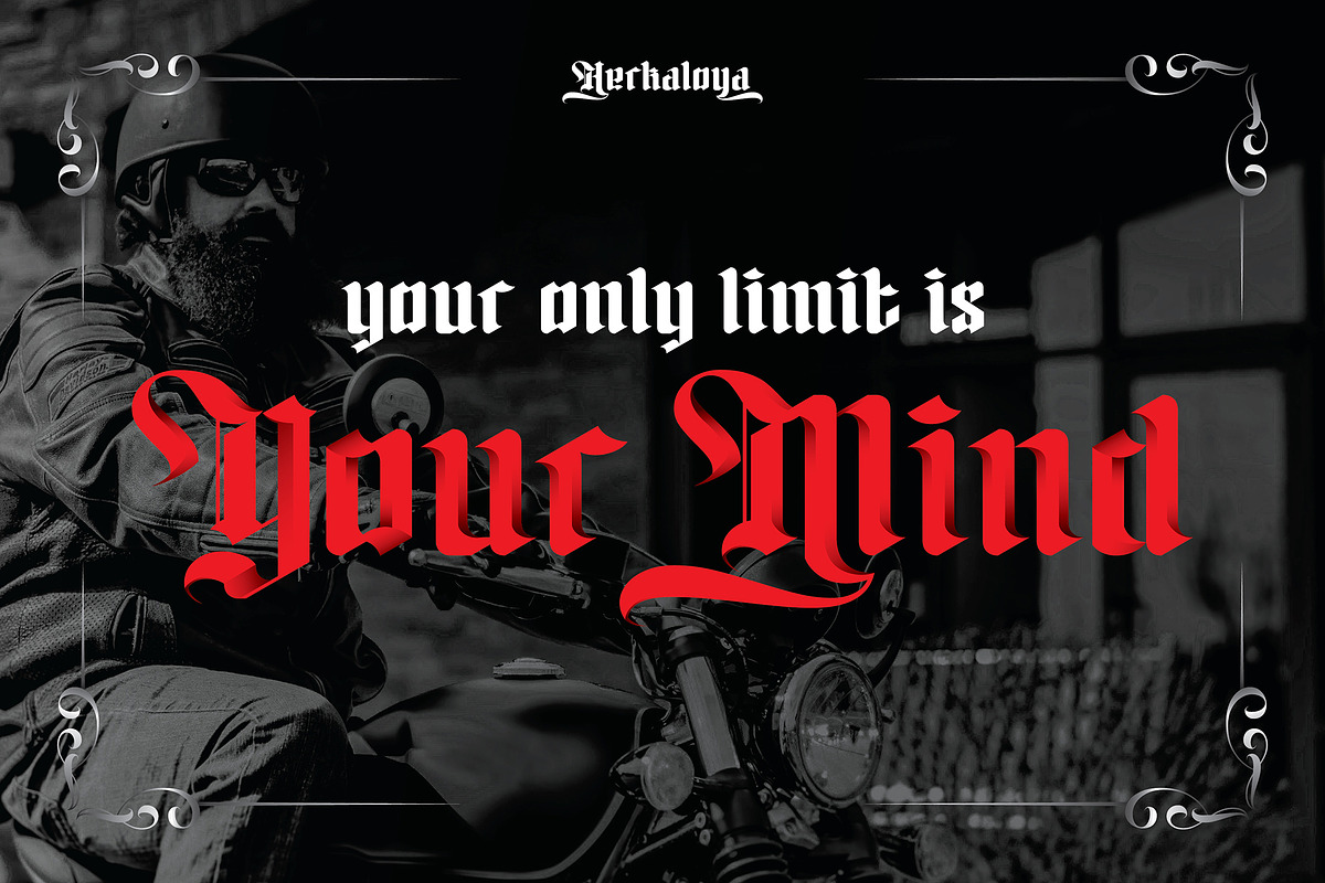 Herkaloya - Ornament Blackletter, a Blackletter Font by Ekahermawan (Photo 2 of 10)