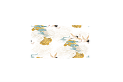 Crane birds and gold peony flower, a Pattern Graphic by marukopum (Thumbnail 2 of 3)