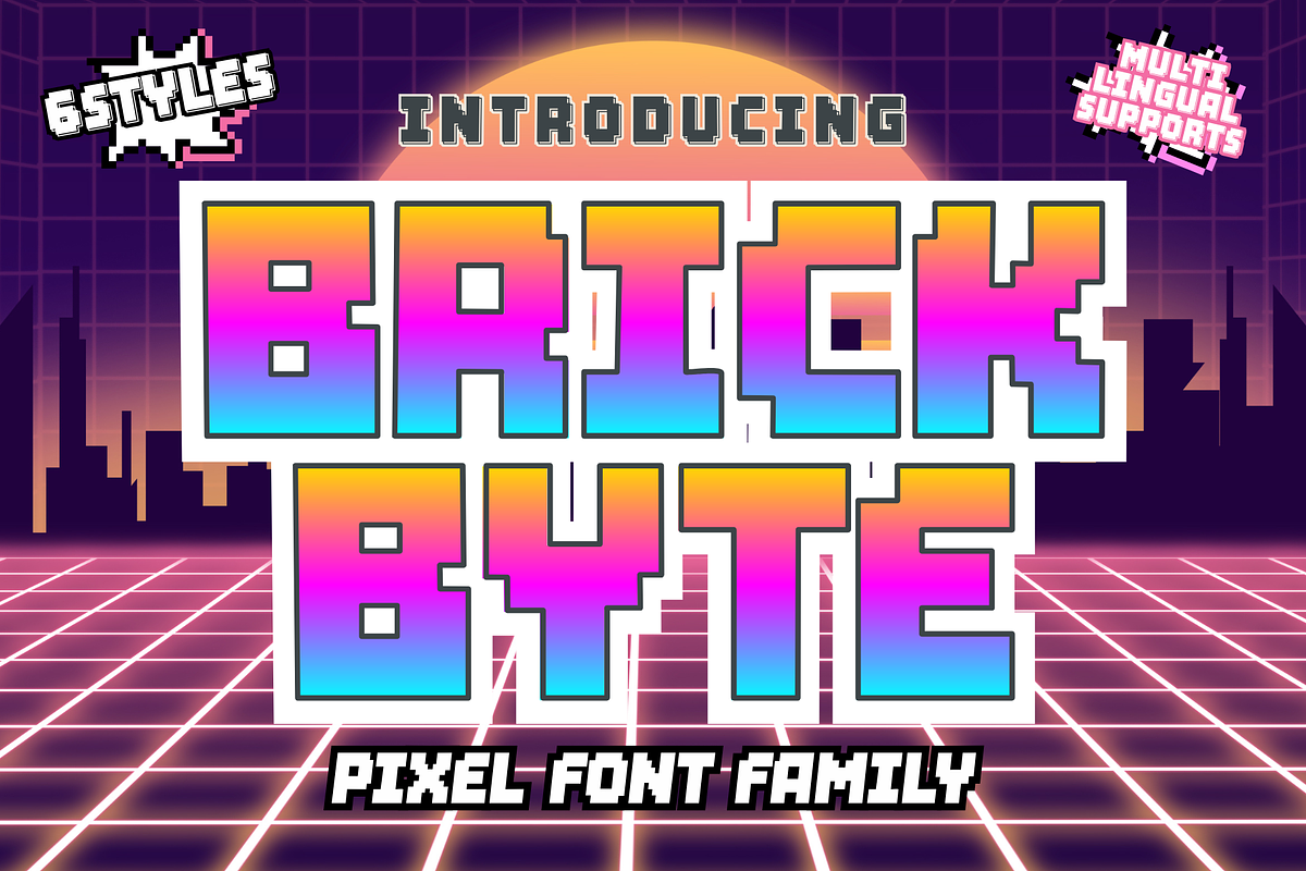 Brick Byte - square-cut display font, a Sans Serif Font by Brown Cupple (Photo 1 of 12)