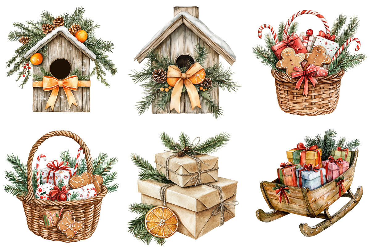 Merry Christmas Watercolor Clipart, a Seasonal Illustration by CitraGraphics (Photo 5 of 6)