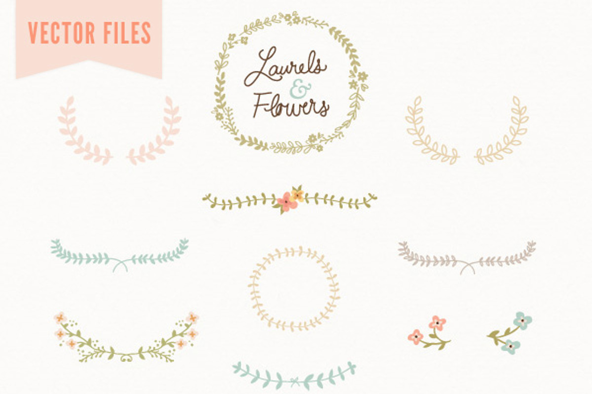 Laurel & Flowers Vintage Vector, an Illustration by Summit Avenue (Photo 1 of 2)