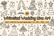 Whimsical Wedding Line Art Clipart, an Object Illustration by Drafts n Doodles (Thumbnail 1 of 3)