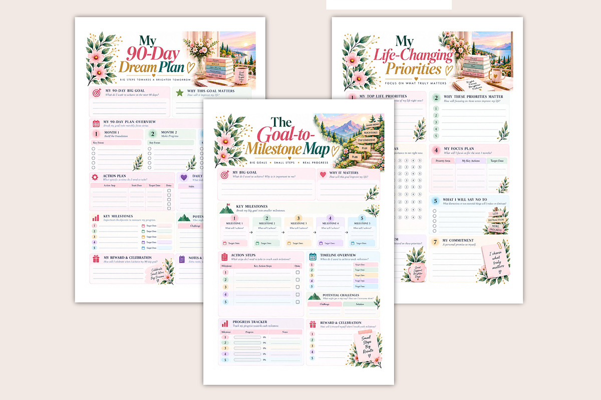 Dream-to-Reality Planner, a Stationery Template by Designmela01 (Photo 3 of 5)