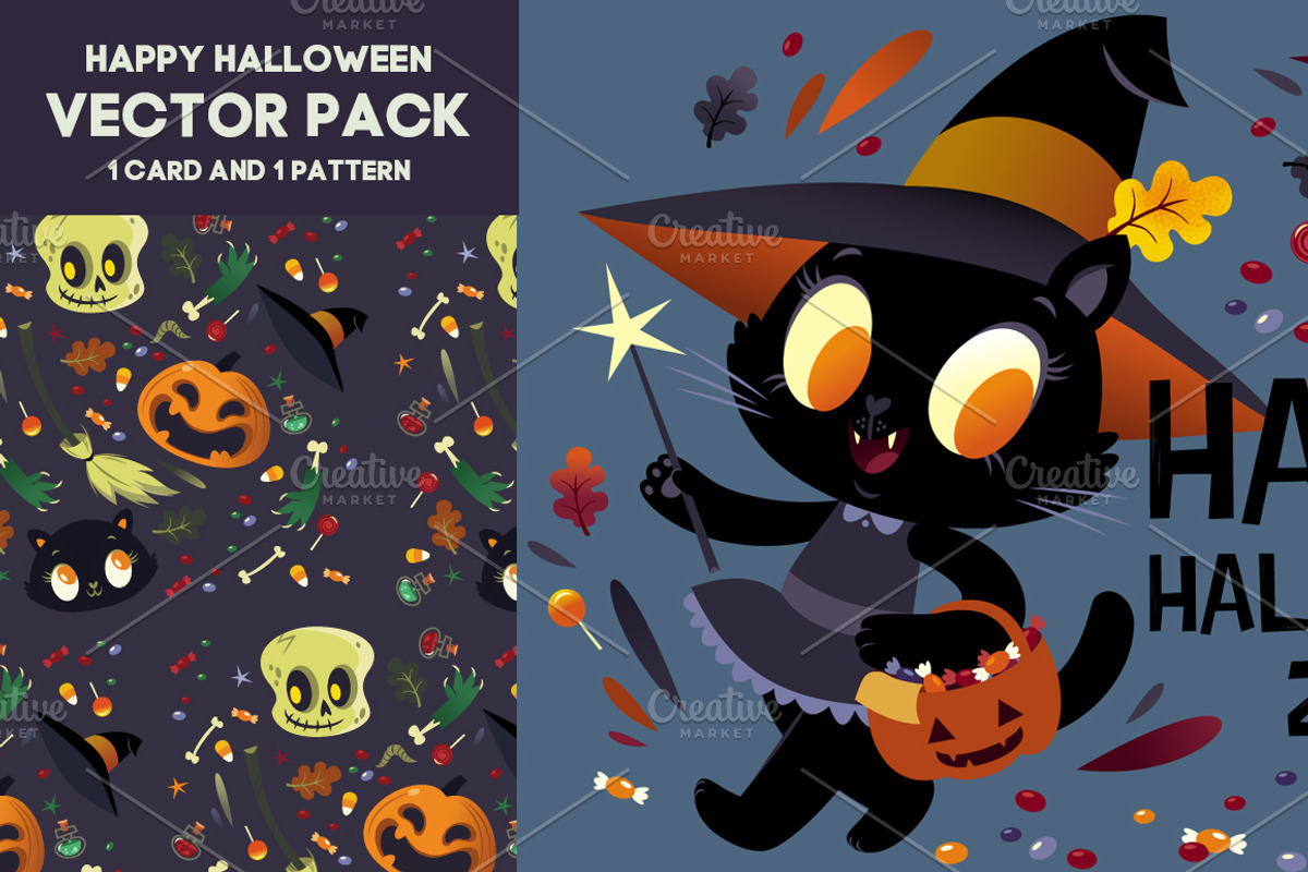 happy halloween vector black cat, a Texture Illustration by Helga Lukas (Photo 1 of 3)