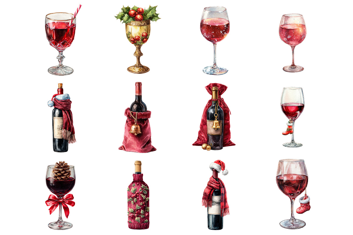 Christmas Red Wine Clipart, a Graphic by CitraGraphics (Photo 3 of 4)