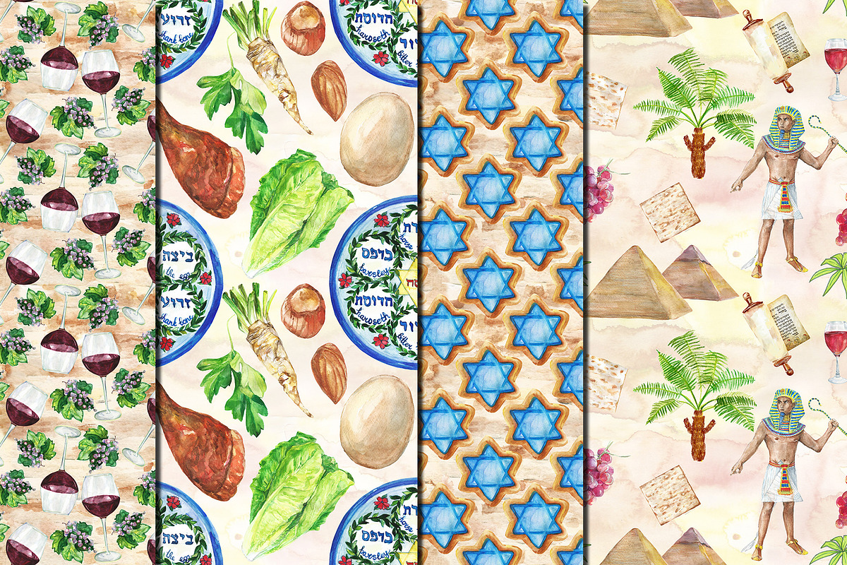 Watercolor Happy Passover patterns, a Pattern Graphic by DollyPotterson (Photo 2 of 5)