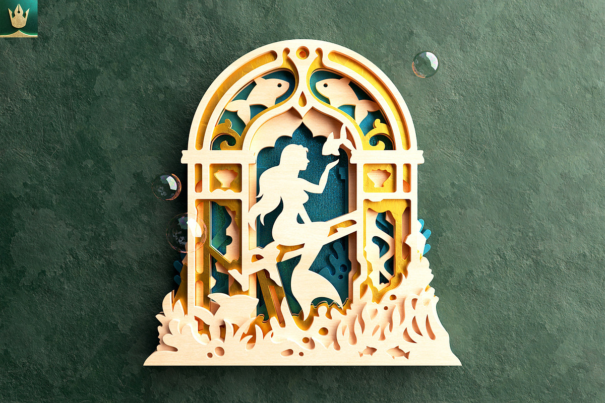 Mermaid 3D Layered Laser Cut File, a Decorative Illustration by pixaroma (Photo 4 of 8)
