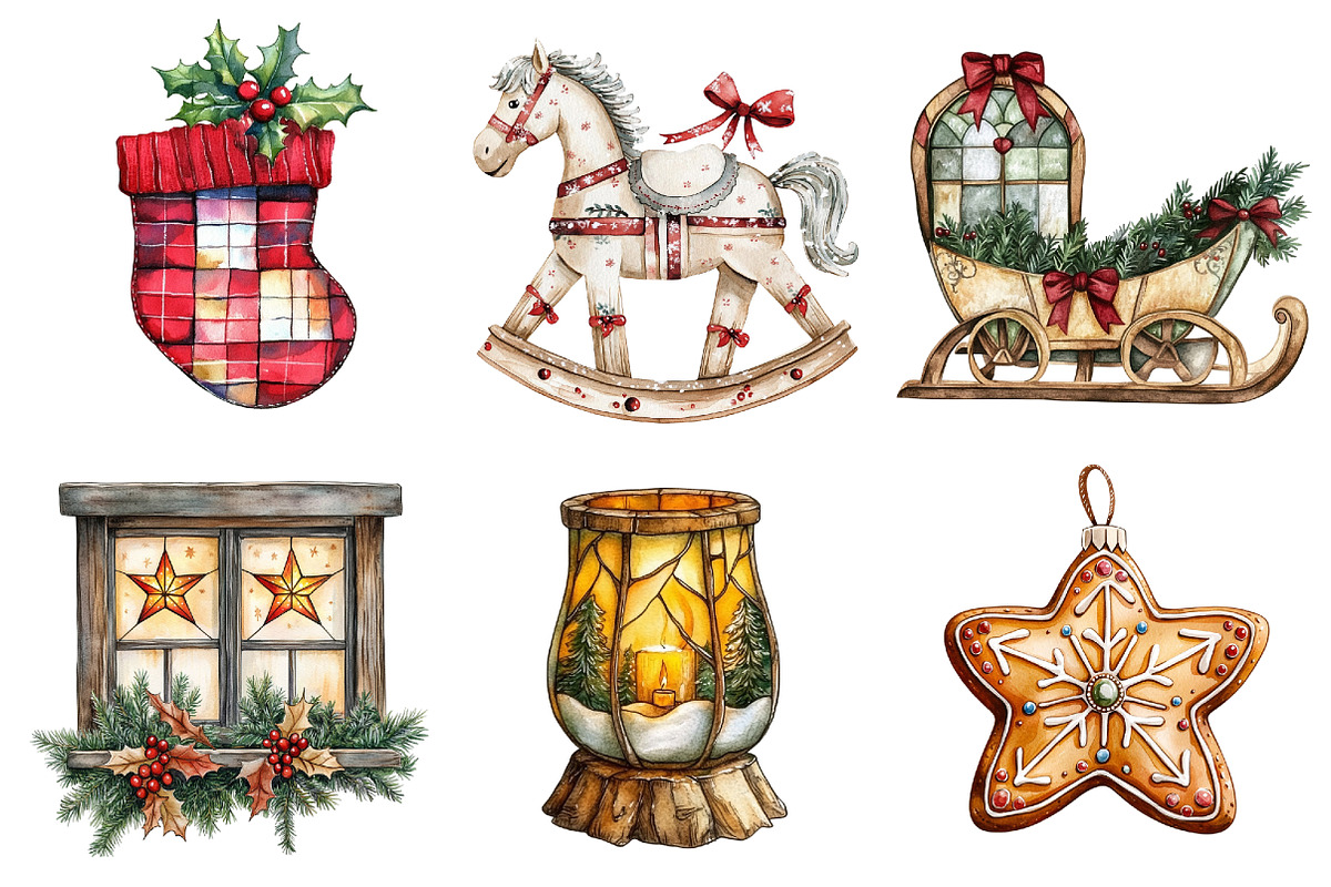 Farmhouse Christmas Stained Glass, a Seasonal Illustration by CitraGraphics (Photo 2 of 10)
