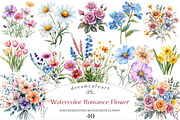 Watercolor Romance Flower Clipart, an Illustration by DreamCafeArt (Thumbnail 1 of 5)