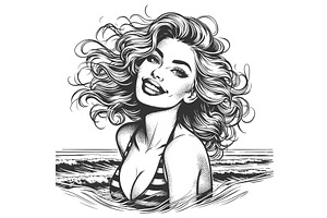 Smiling woman swimming in striped, a Person Illustration by AlexArt