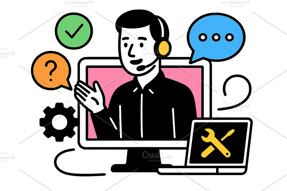 Support agent assisting a customer, a Technology Illustration by ZinetroN