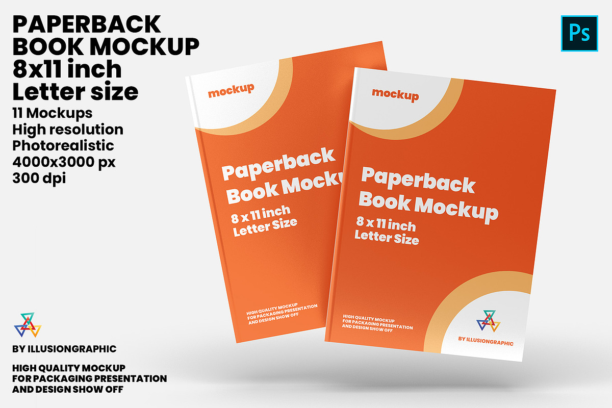 Paperback Book Mockup 8x11 inch, a Books & Magazine Mockup by Illusiongraphic (Photo 1 of 26)
