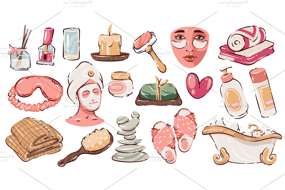 Wellness Self Care Doodle Set, an Object Illustration by VictoriaSergeeva