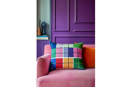 Bright pillow on pink couch, an Arts & Entertainment Photo by Beautiful things