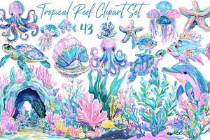 Tropical Reef Clipart Set, an Illustration by Libby Wishes