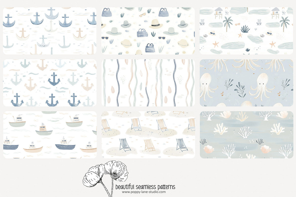 70 pastel marine seamless pattern, a Pattern Graphic by Poppy Lane Studio (Photo 2 of 10)