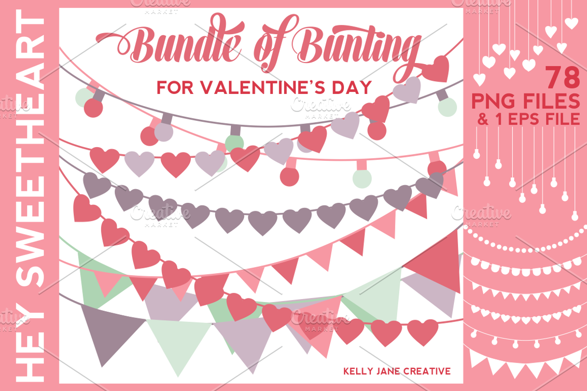 Valentine's Day Bunting on SALE, an Illustration by Kelly Jane Creative (Photo 1 of 3)