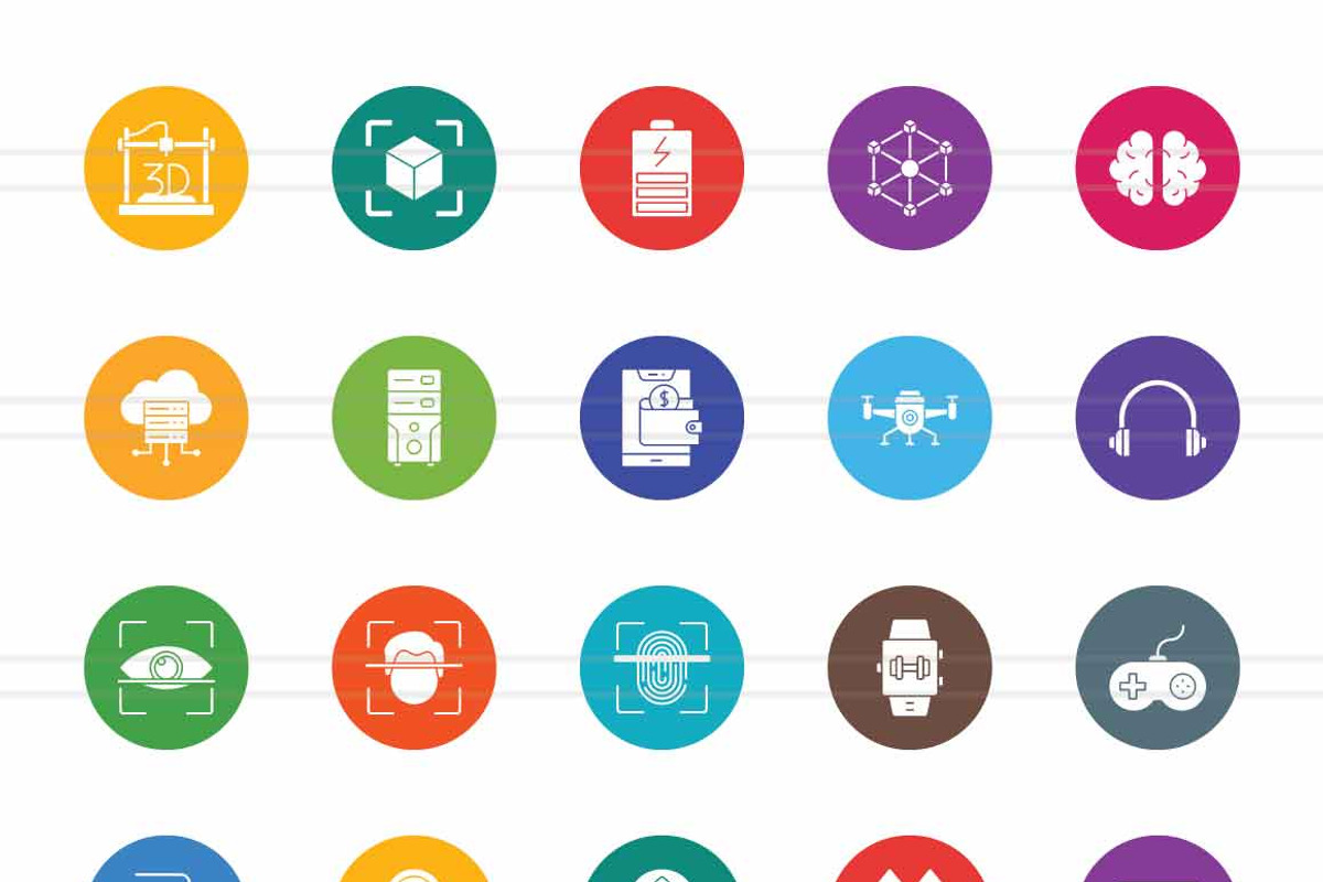50 Technology Flat Round Icons, an Icon by IconBunny (Photo 2 of 2)