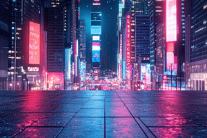 City lights glow on streets, a Photo by Beautiful things