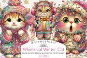 Whimsical Winter Cat Clipart, an Illustration by DreamCafeArt (Thumbnail 1 of 8)