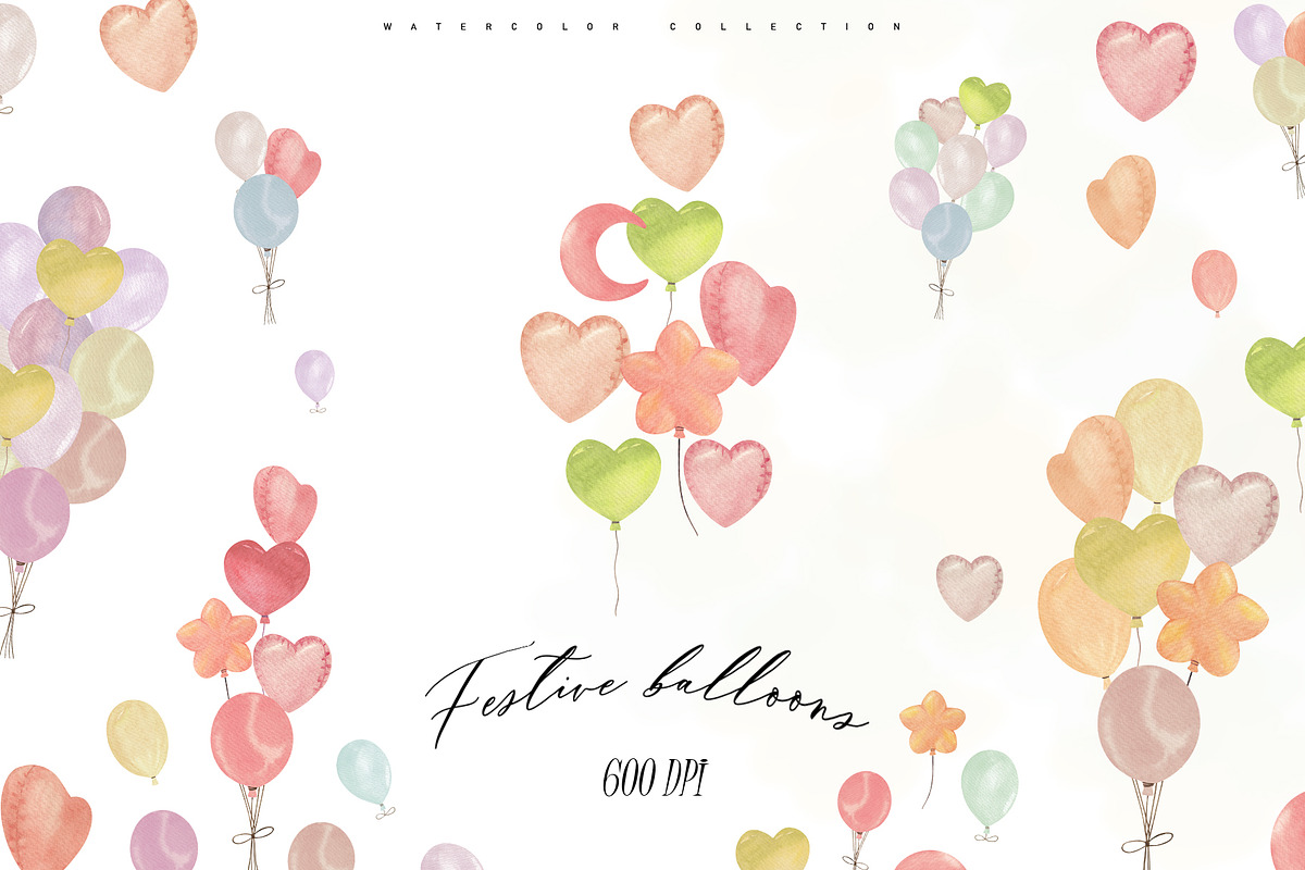 Watercolor Balloons Clipart Set, a Decorative Illustration by Sunshine Art (Photo 1 of 8)