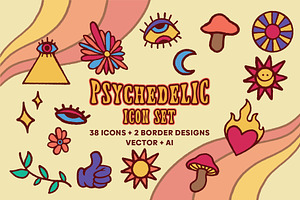 Retro Psychedelic Icon Set