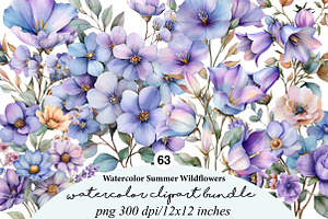 watercolor summer wildflowers clipar, an Illustration by GatewayDesign
