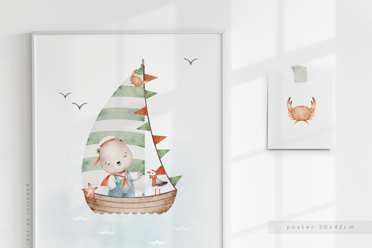 LITTLE SAILOR watercolor set, an Animal Illustration by erasovas (Photo 4 of 12)