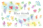 Blue birds watercolor clipart set, a Decorative Illustration by Sawango Designs (Thumbnail 2 of 4)