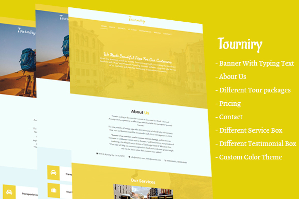 Tourniry HTML5 Travel/Tours Template, a Websites & App Template by Porluffy