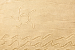 Sun and Waves Drawn on Beach Sand, a Holiday Photo by Davizro's Market