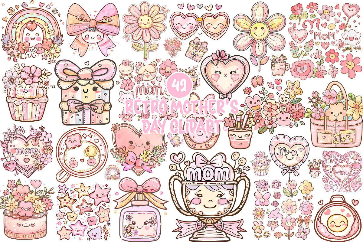 Retro Mothers Day Clipart, an Illustration by SinaCreation (Photo 1 of 11)