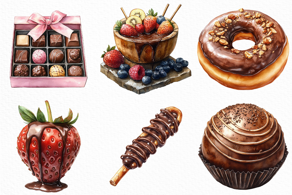 Watercolor Chocolate Heaven Clipart, an Illustration by Craft Nest (Photo 3 of 6)