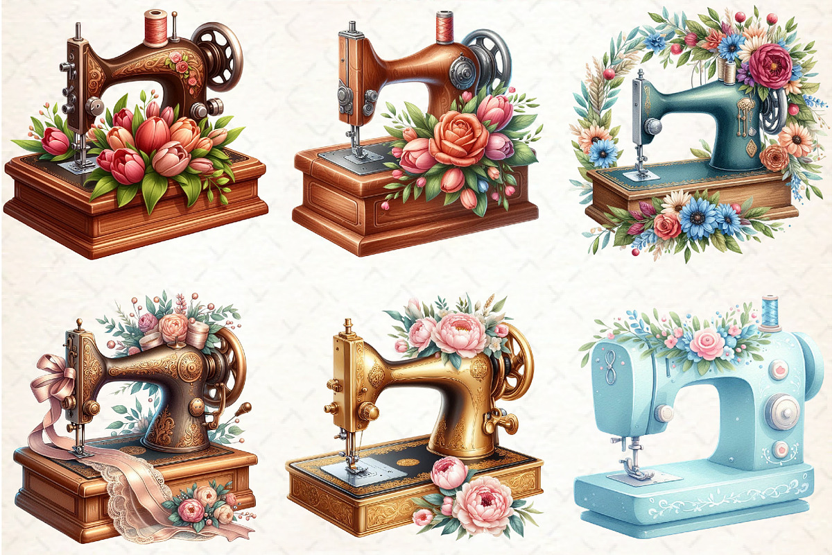Floral Cute Sewing Machine Clipart, an Illustration by Libby Wishes (Photo 5 of 5)
