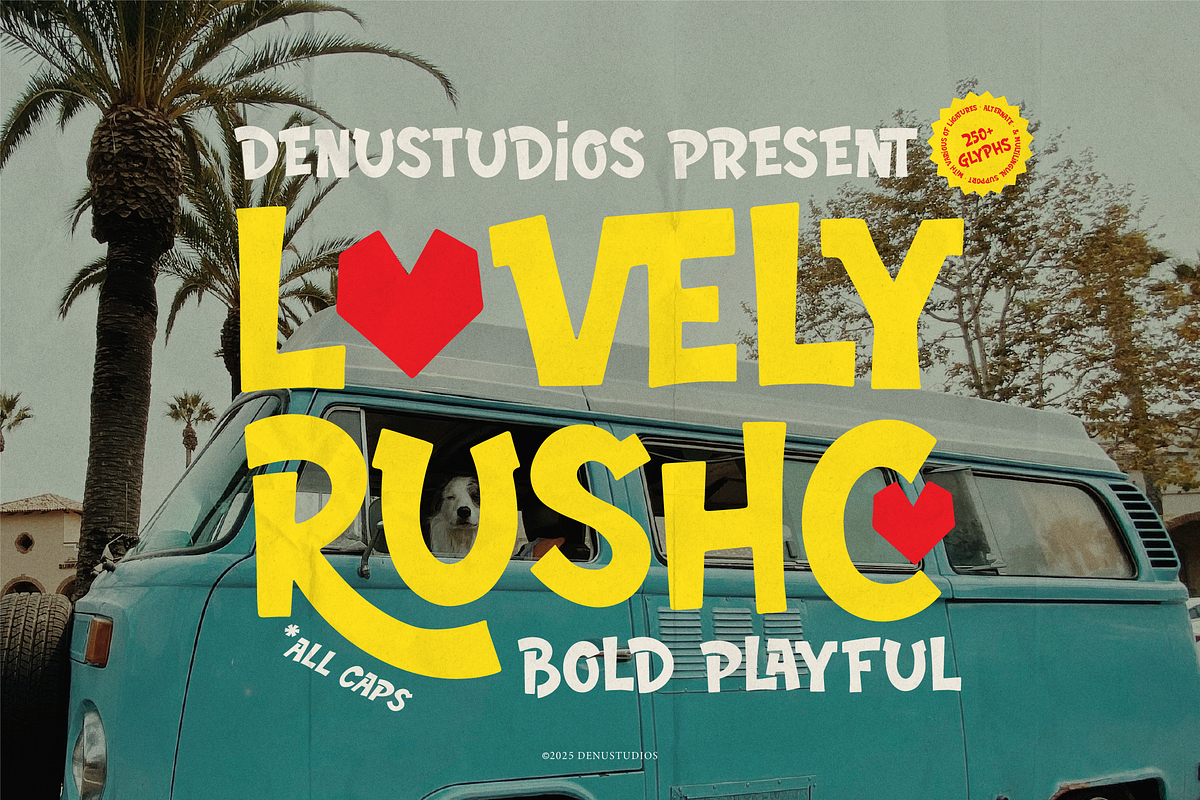 Lovely Rushco | Bold Playful, a Handwritten Font by Denustudios (Photo 1 of 12)