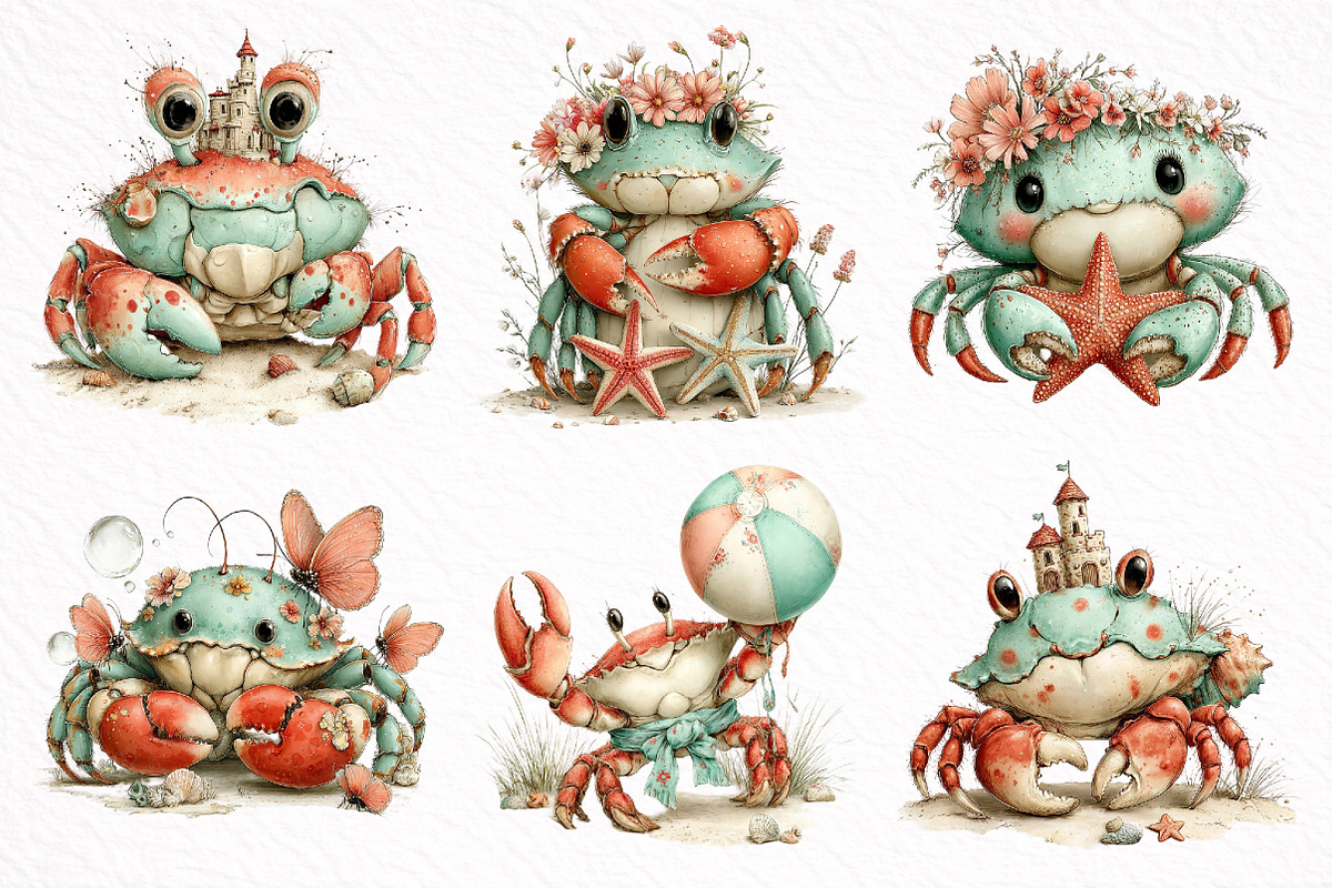 Whimsical Summer Crab Clipart, an Illustration by DreamArtGraphic (Photo 2 of 8)