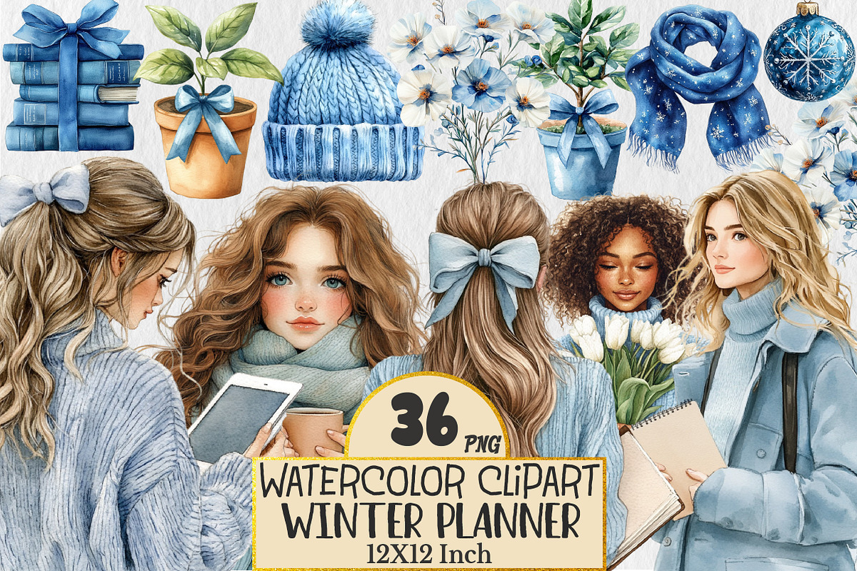 Watercolor Winter Planner Clipart, a Seasonal Illustration by Rose Art (Photo 1 of 4)