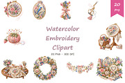 Watercolor Embroidery Clipart, a Decorative Illustration by BerryPieArt (Thumbnail 1 of 4)