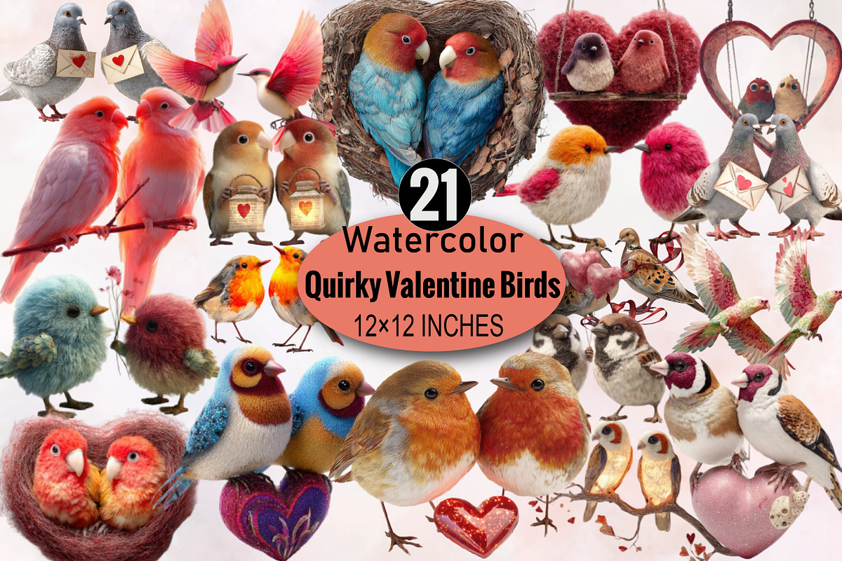 Quirky Valentine Birds Clipart Bundl, an Illustration by SVGArt (Photo 1 of 8)