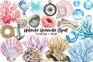 Watercolor Underwater Clipart, an Illustration by Libby Wishes