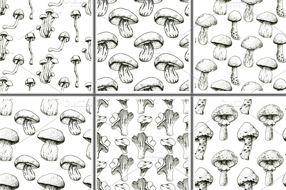 Hand drawn vintage mushrooms, a Food Illustration by Elena Mykhailenko (Photo 4 of 5)