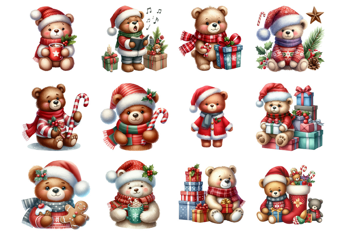 Christmas Bear Clipart, an Illustration by Design Market (Photo 3 of 4)